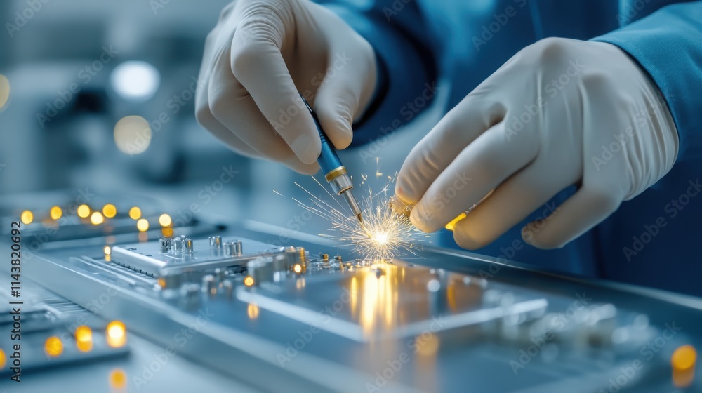 Poster scientist testing a lithium battery's performance using advanced equipment