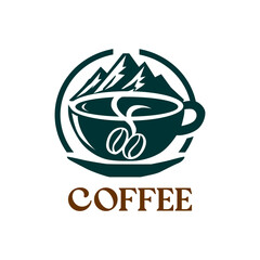 a green logo with mountains and mountains in the background.