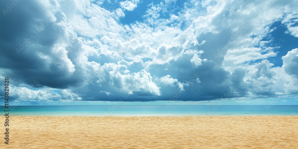 Aufkleber vast empty sand beach under a stunning cloudy sky creates a tranquil scene. this serene landscape of