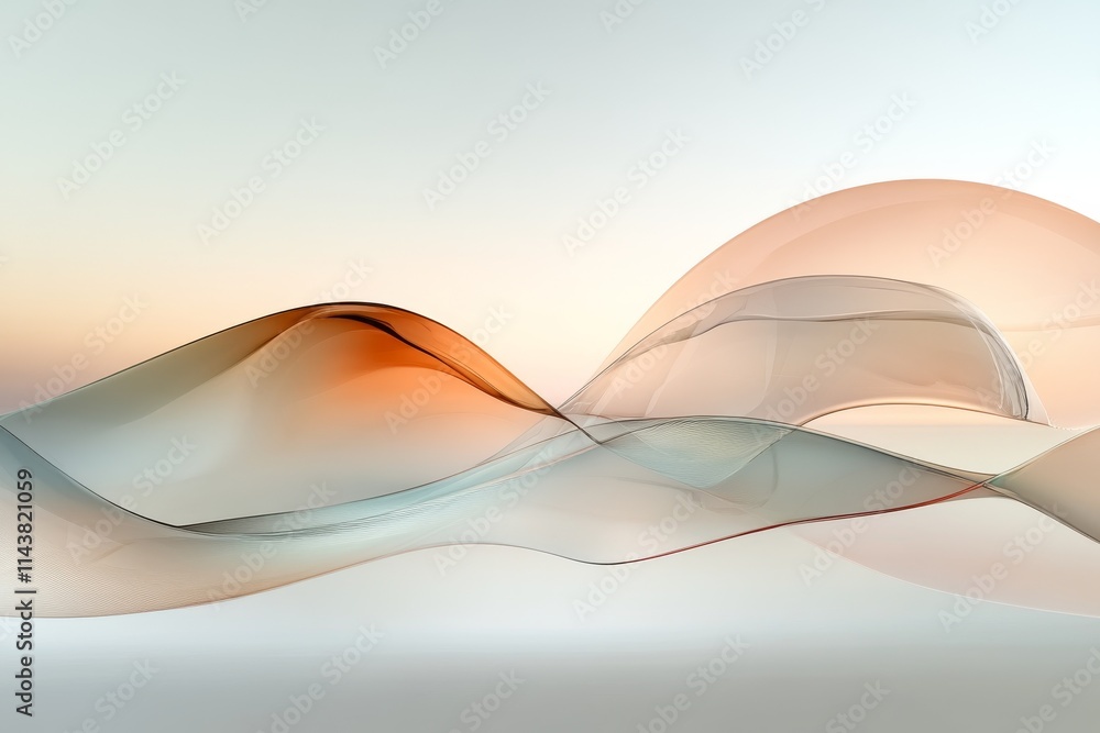 Poster elegant flowing abstract shapes in soft light capturing the tranquility of a serene landscape at dus