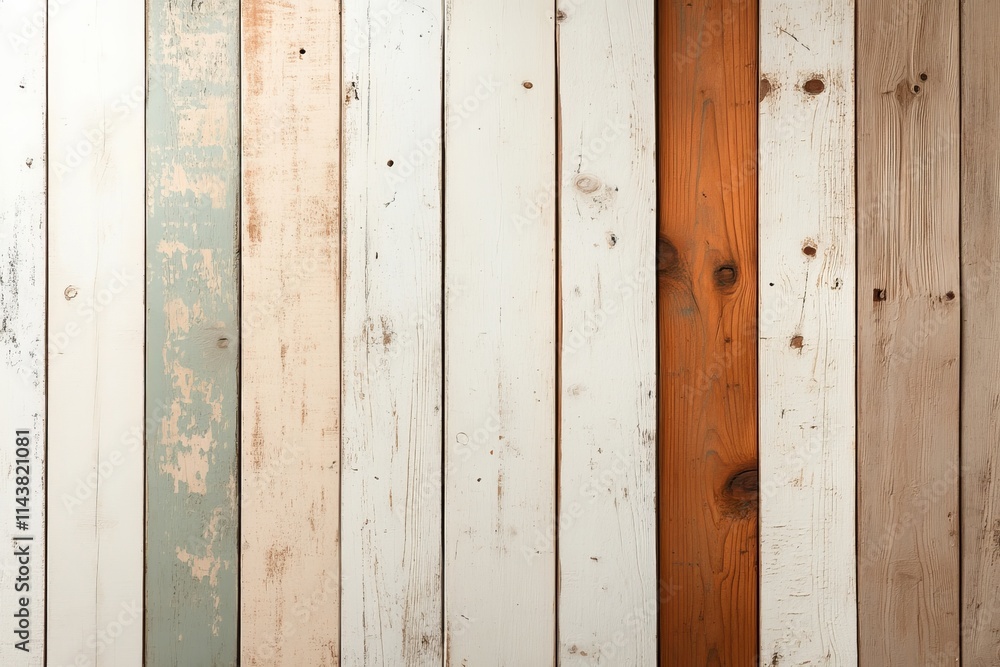 Poster various wooden planks arranged in a vertical pattern with different colors and textures in a well-li