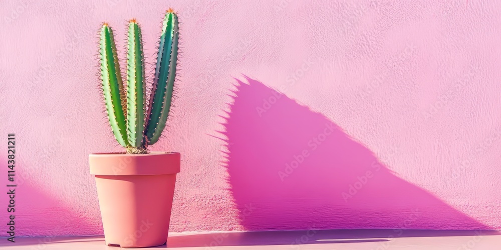 Aufkleber potted cactus displayed in front of a pink wall, showcasing the vibrant aesthetic of the potted cact