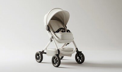 A modern stroller in a minimalist design, suitable for transporting infants.
