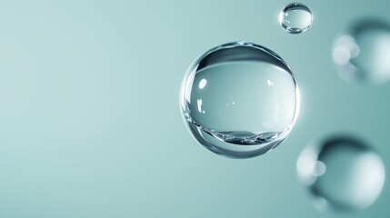 Bubbles floating in clear liquid create soothing visual effects against a pale background