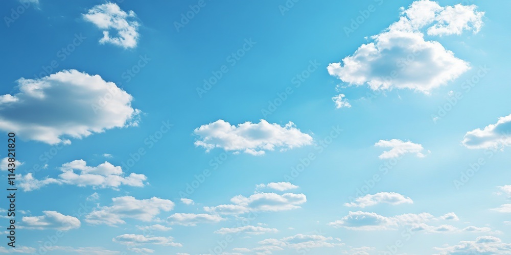 Poster bright blue sky adorned with tiny clouds creates a serene background, perfect for showcasing a sunny