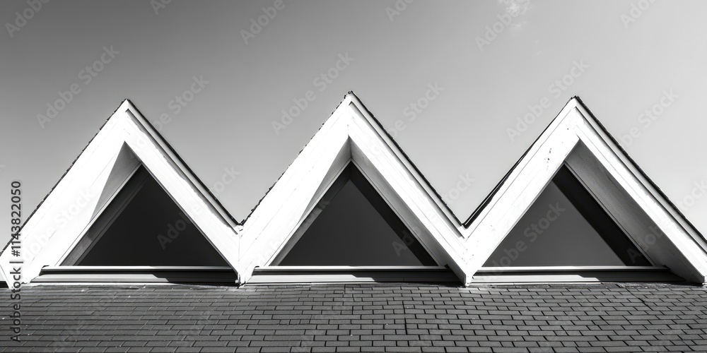 Poster triangular shapes in black and white create a striking contrast against the roof background, emphasi