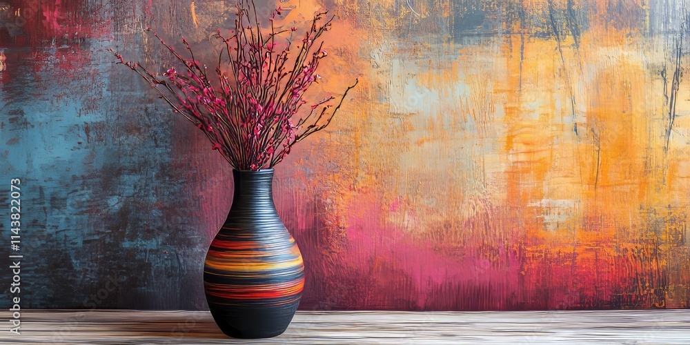 Poster decorative vase on the wall serves as an eye catching background element, enhancing the overall aest