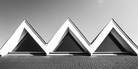 Obraz premium Triangular shapes in black and white create a striking contrast against the roof background, emphasizing the geometric design and adding depth to the overall composition of the image.