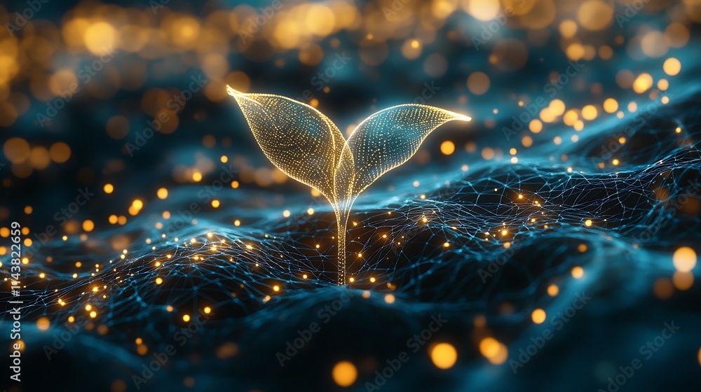 Poster digital seedling with bright lights on abstract background symbolizing growth and innovation