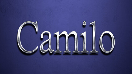 3D Chrome name design of Spanish name Camilo on blue Background.