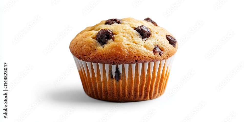 Poster Muffin isolated on a white background with a clipping path, featuring no shadow. This muffin represents a delightful dessert option and a tempting choice for junk food lovers.