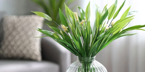 Artificial Pandan Displayed in Glass Vase This stunning artificial pandan arrangement showcases the beauty and elegance of pandan, perfect for enhancing any space with a touch of greenery.
