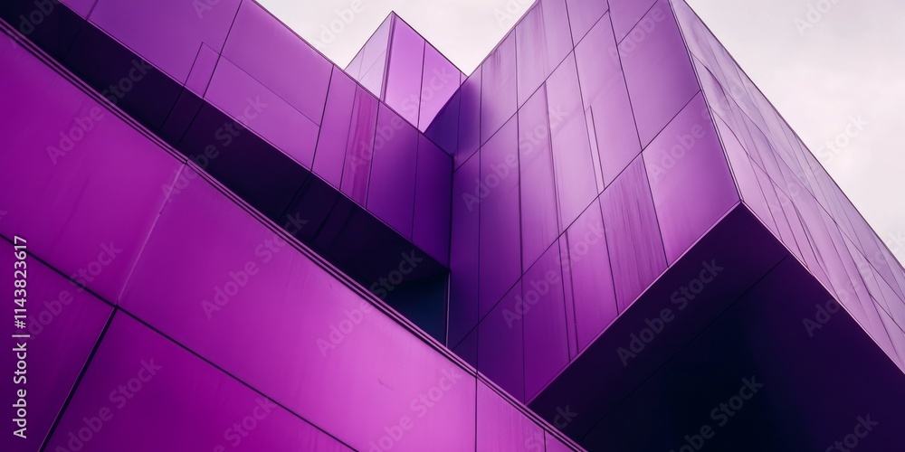 Poster A closeup view of a modern building featuring geometric shapes in a vibrant purple hue. This striking purple building showcases unique architectural design through its geometric shapes.