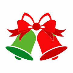 Festive Red Christmas Bells with Green Bow Vector Illustration