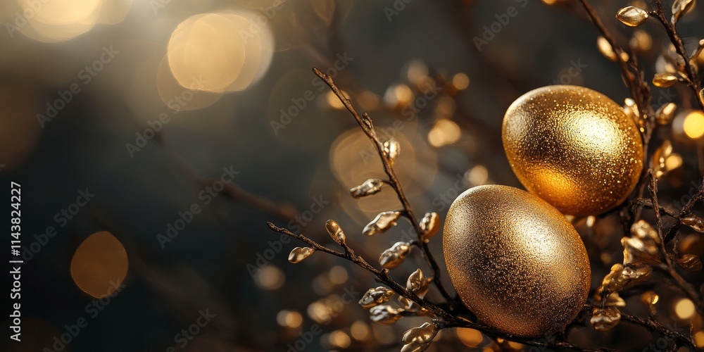 Poster easter decoration featuring golden eggs set against a dark background creates a stunning visual disp
