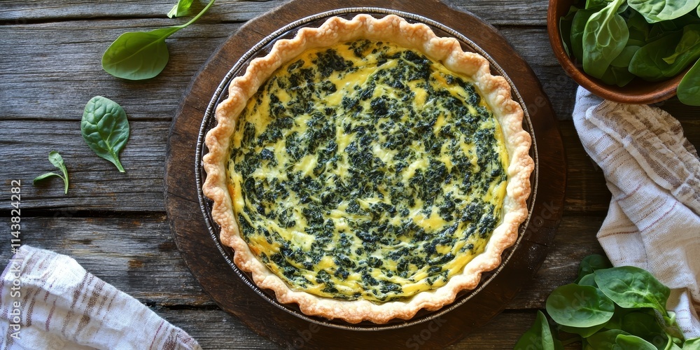 Aufkleber spinach quiche served on a rustic wooden table adds a delightful touch to any meal. this spinach qui