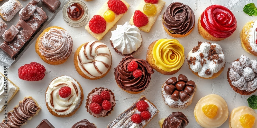 Poster top view of a delightful sweet food menu showcasing a variety of delicious treats. this sweet food m