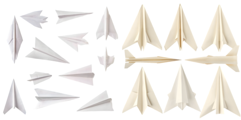 Set of paper planes isolated on a white background. Generative AI.