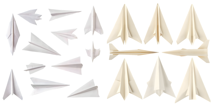 Set of paper planes isolated on a white background. Generative AI.