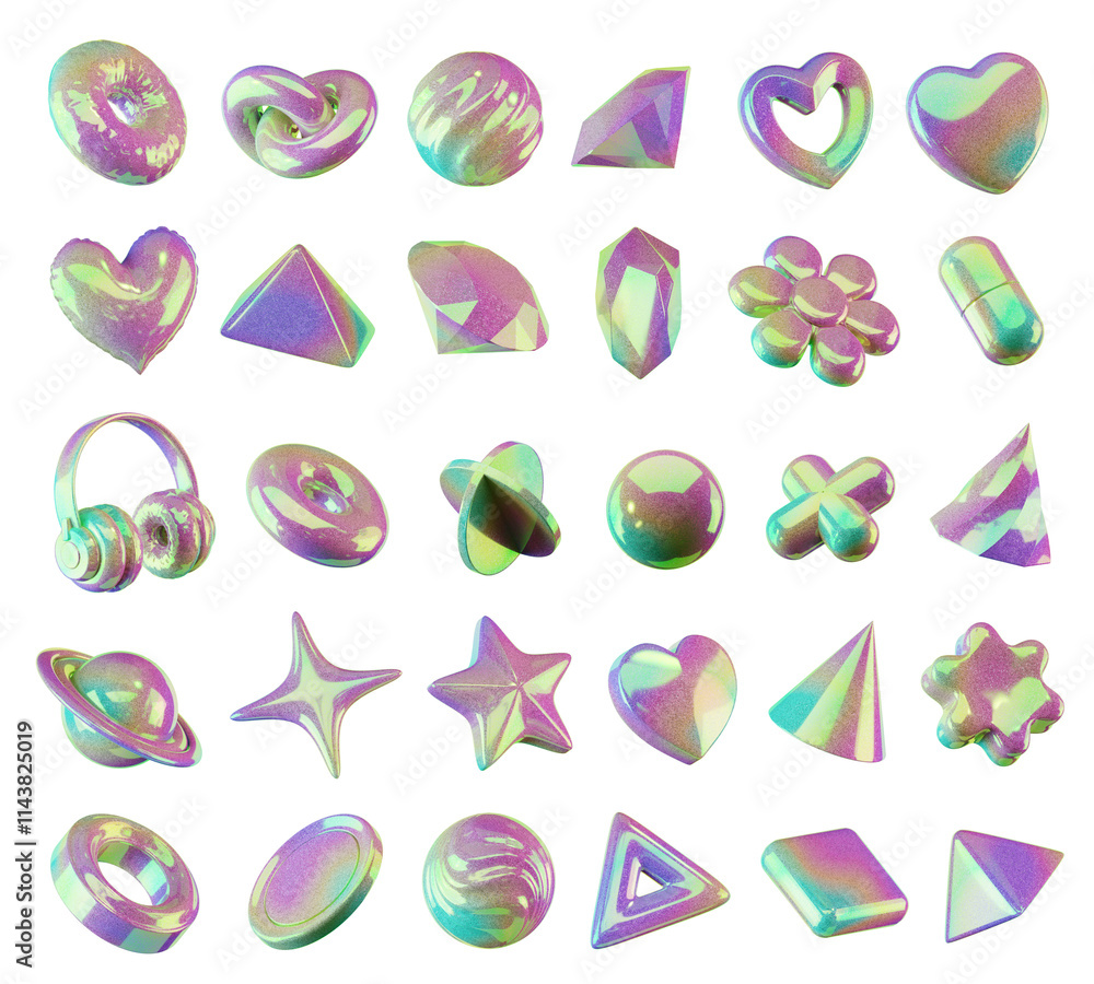 Poster holographic element set pack isolated background 3d rendering