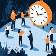 Team collaboration for time management workshop outdoor setting digital illustration creative environment group perspective