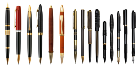 Set of pens isolated on a white background. Generative AI.