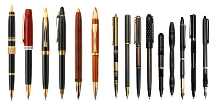 Set of pens isolated on a white background. Generative AI.