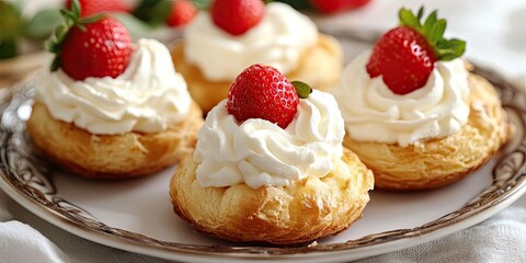 Cheese cream and strawberry puffs create a delightful treat. These sweet pastries are homemade and bursting with flavor, making cheese cream and strawberry puffs a perfect indulgence.