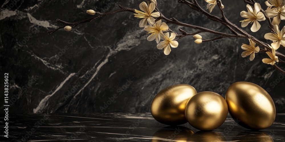 Poster easter decoration featuring golden eggs set against a dark background creates a stunning visual disp
