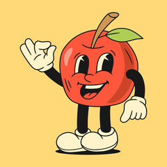 vintage apple fruit character illustration