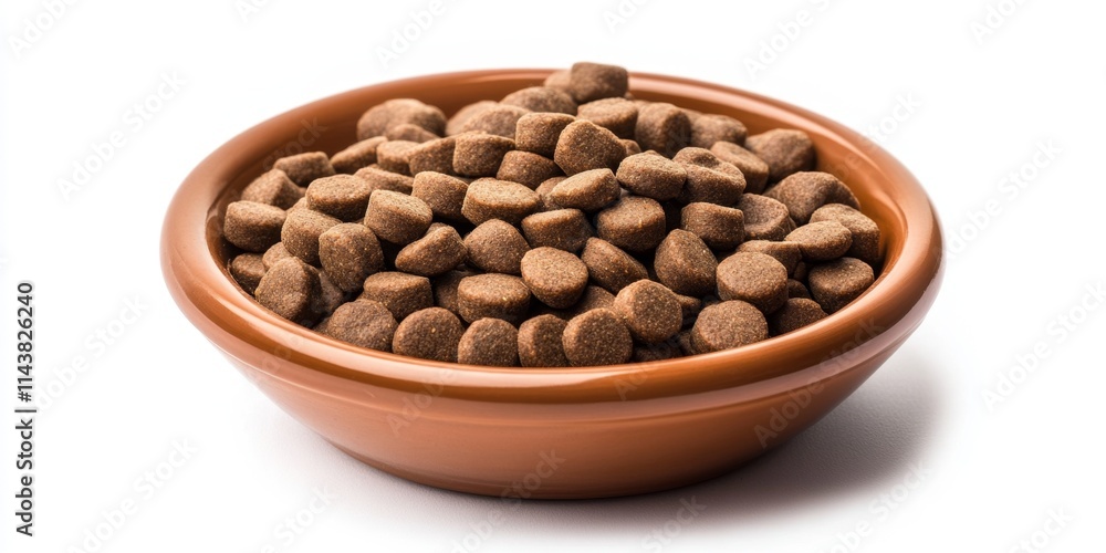 Poster Dog or cat food displayed in a bowl, isolated against a white background, perfect for showcasing dog or cat food in various contexts with a clear clipping path for versatile usage.