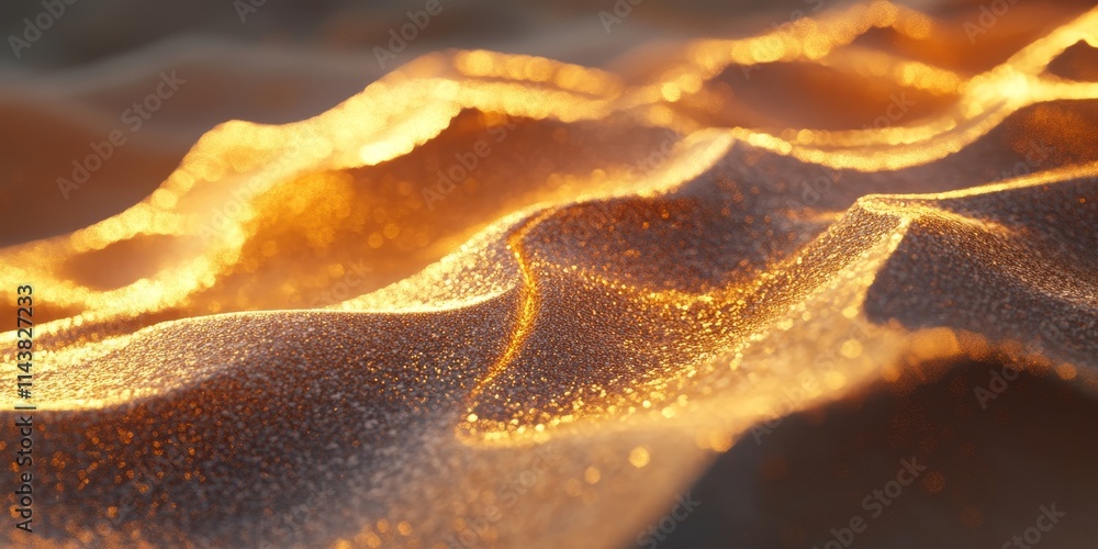 Poster sand pile texture showcases intricate patterns illuminated by sunset light, creating a captivating s
