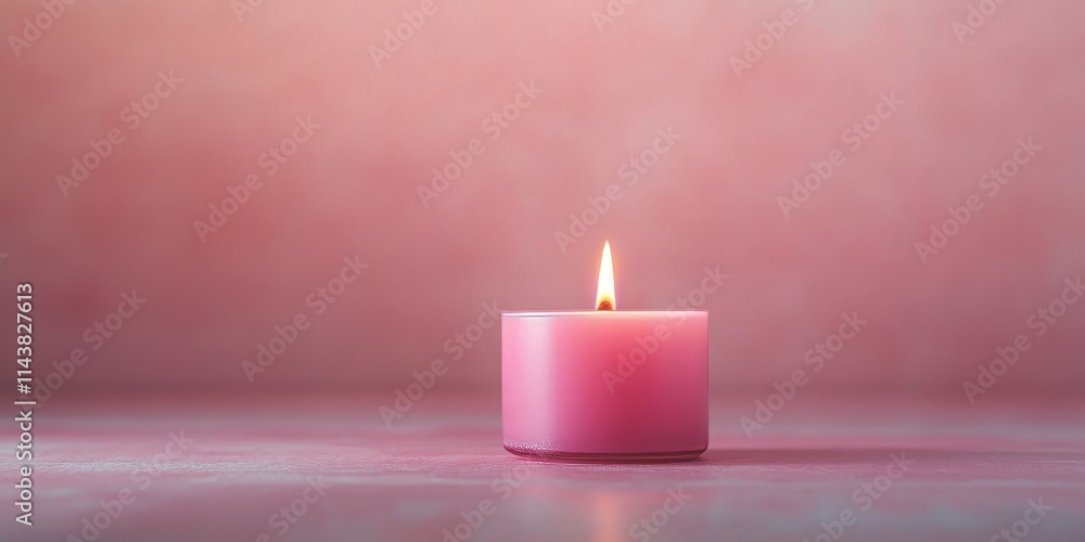 Aufkleber burning pink candle illuminated against a soft pink background creates a calming ambiance, highlight