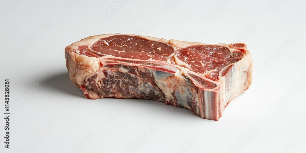 Poster Piece of meat displayed on a white background, showcasing its texture and quality, highlighting the piece of meat as a focal point for culinary presentations and appetizing visuals.