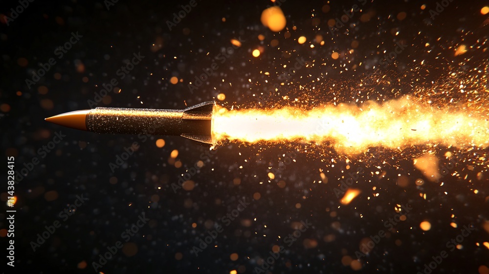 Poster a dynamic rocket launch with fiery flames and debris, capturing the essence of speed and power.