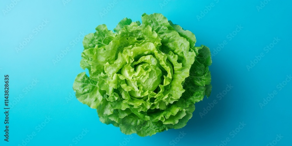 Poster lettuce showcased against a vibrant blue background, highlighting the freshness and texture of the l