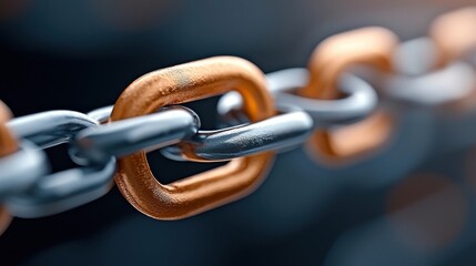 Naklejka premium Closeup view of interlocking metal chain links against a dark background representing strength security and industrial engineering concepts