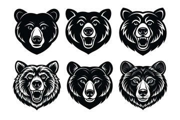 Set of bear head silhouette vector illustration
