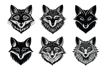 Obraz premium Set of fox head silhouette vector illustration