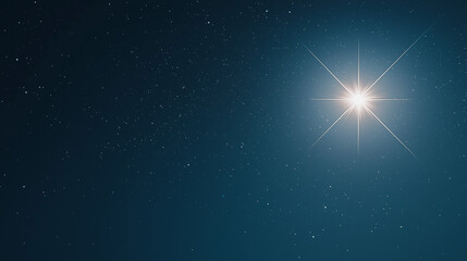 Fototapeta premium Celestial Brilliance: A single, radiant star shines brightly against a deep blue night sky, its light casting a soft glow over the surrounding space. The star's brilliance evokes a sense of wonder.