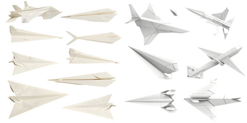 Fototapeta premium Set of paper planes isolated on a white background. Generative AI.