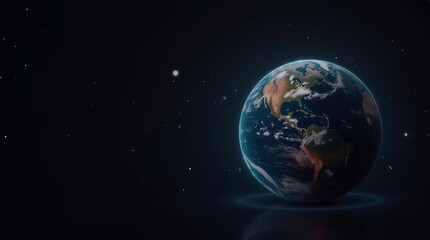 Fototapeta premium Planet Earth in outer space with illuminated continents and stars in the background. Global environment and astronomy concept with copy space