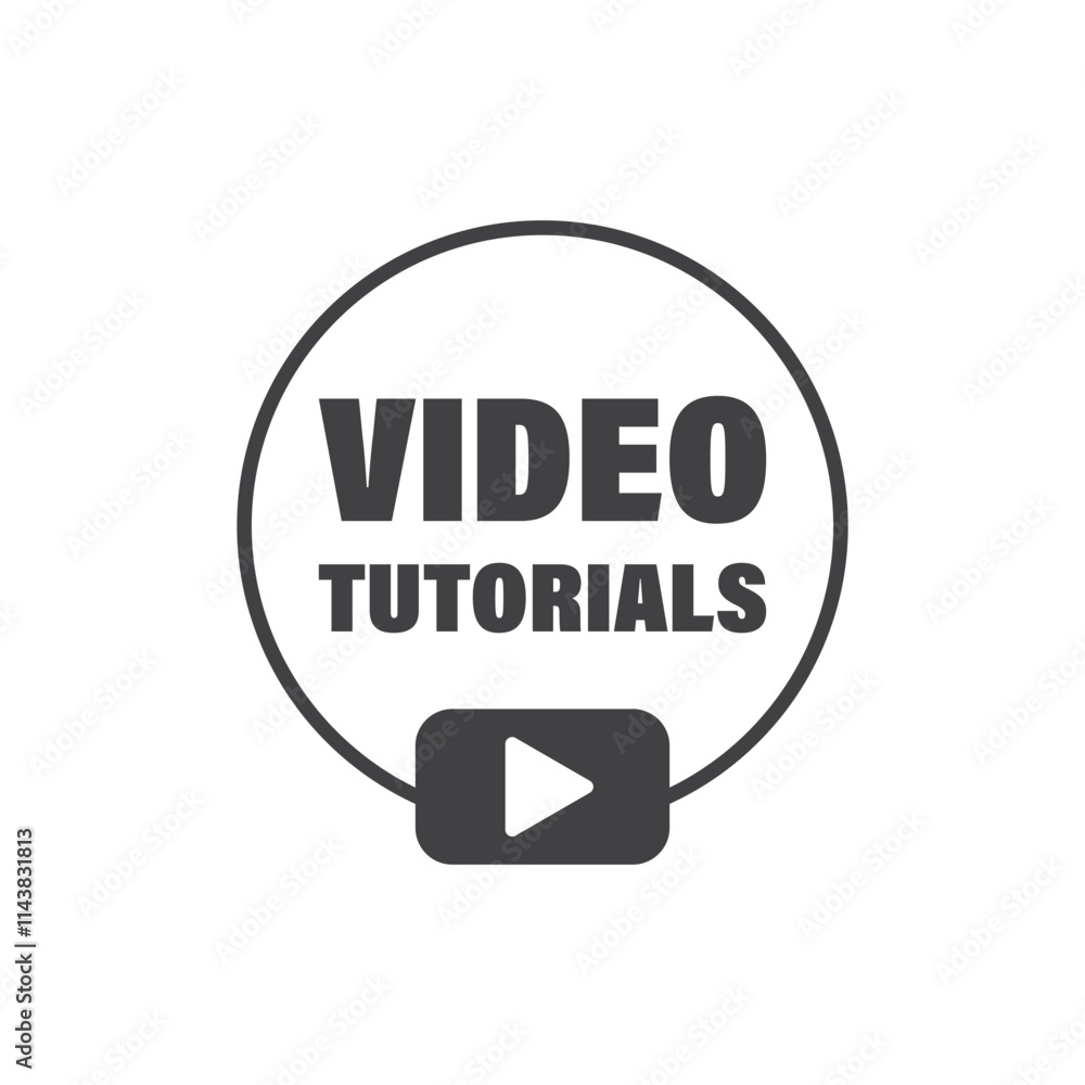 Poster play video tutorials icon in flat style. education software vector illustration on isolated backgrou