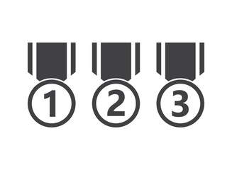 Gold, silver, bronze medals icons set in flat style. Trophy award vector illustration on isolated background. Winner sign business concept.