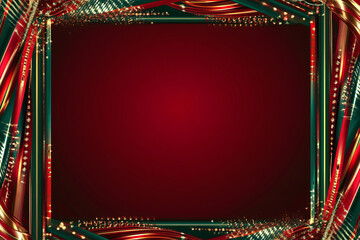 Vintage Christmas card with star and stripe pattern, red and yellow stripes, and gold border decoration,Generated By Ai