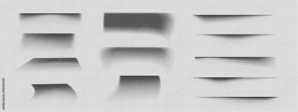 Poster shadow effect of paper like shapes on transparent background. realistic 3d vector illustration set o