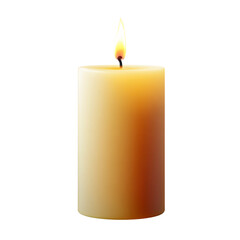 Realistic glowing candle with warm flame isolated on transparent background.