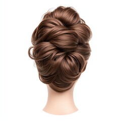 Naklejka premium A stylish and elegant updo hairstyle, featuring intricate twists and curls, ideal for formal occasions or special events.