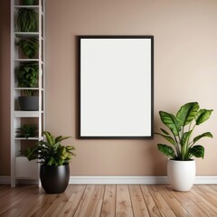 Modern Room Interior Design With Plants And Blank Frame