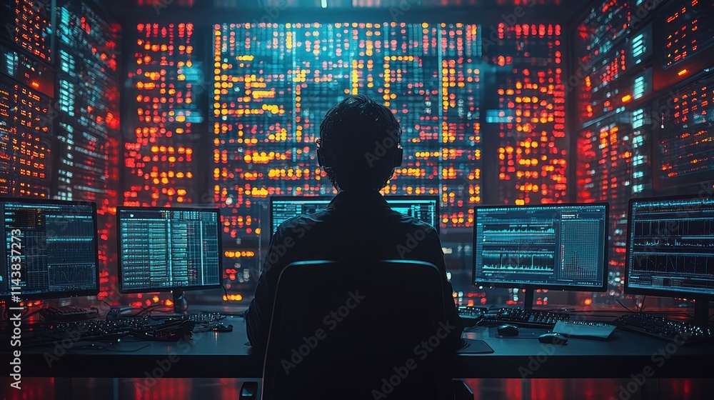 Aufkleber person analyzing data in a high-tech environment.